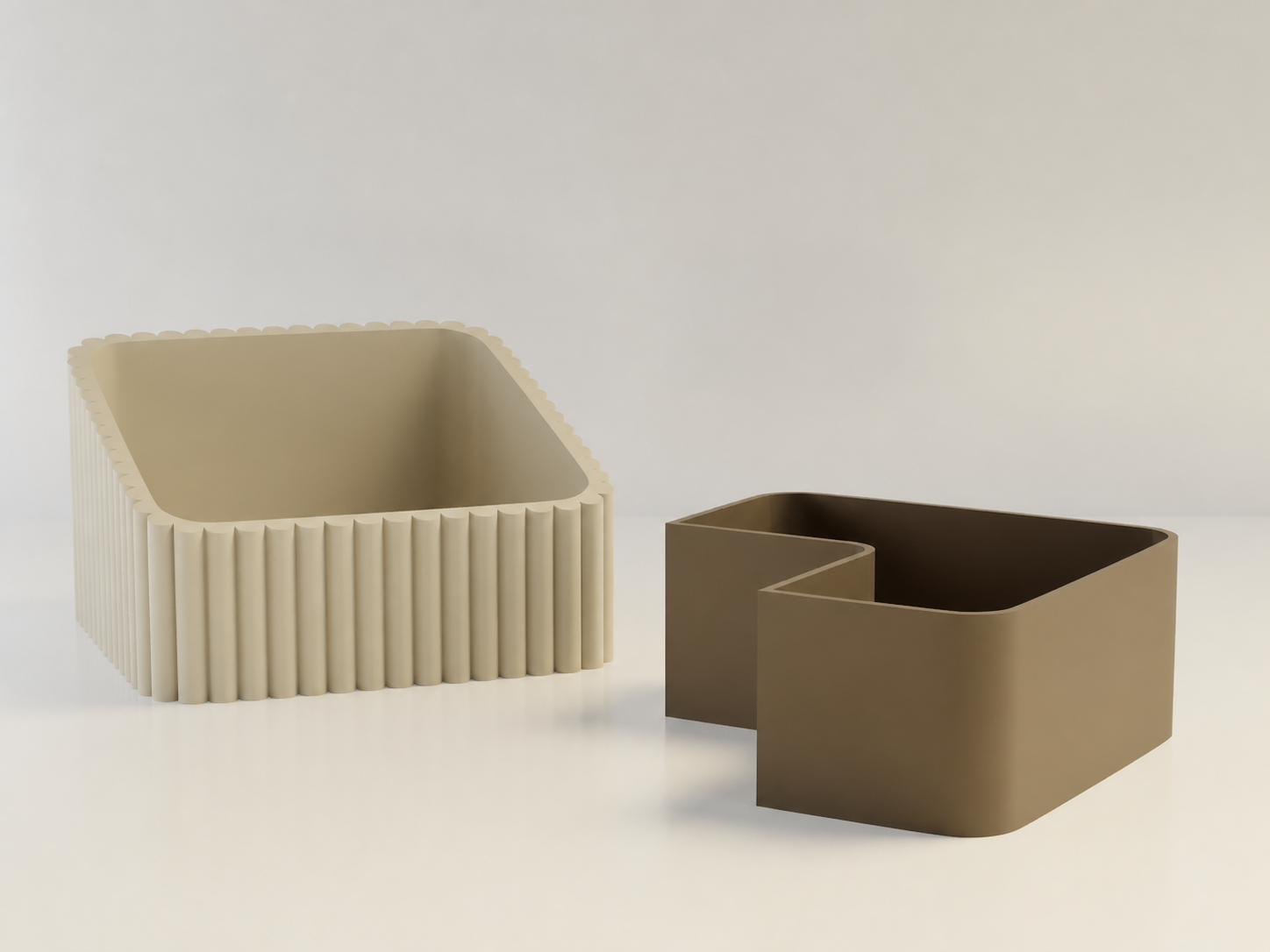 3D Baskı Fıstık Kasesi - Çift Hazneli Kabuk Ayırıcı Sunum Kasesi - Bej Kahverengi