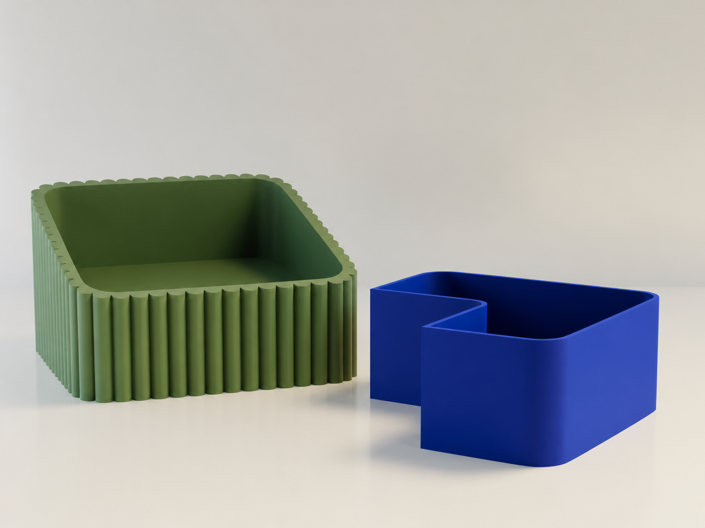 3D Baskı Fıstık Kasesi - Çift Hazneli Kabuk Ayırıcı Sunum Kasesi - Yeşil Mavi