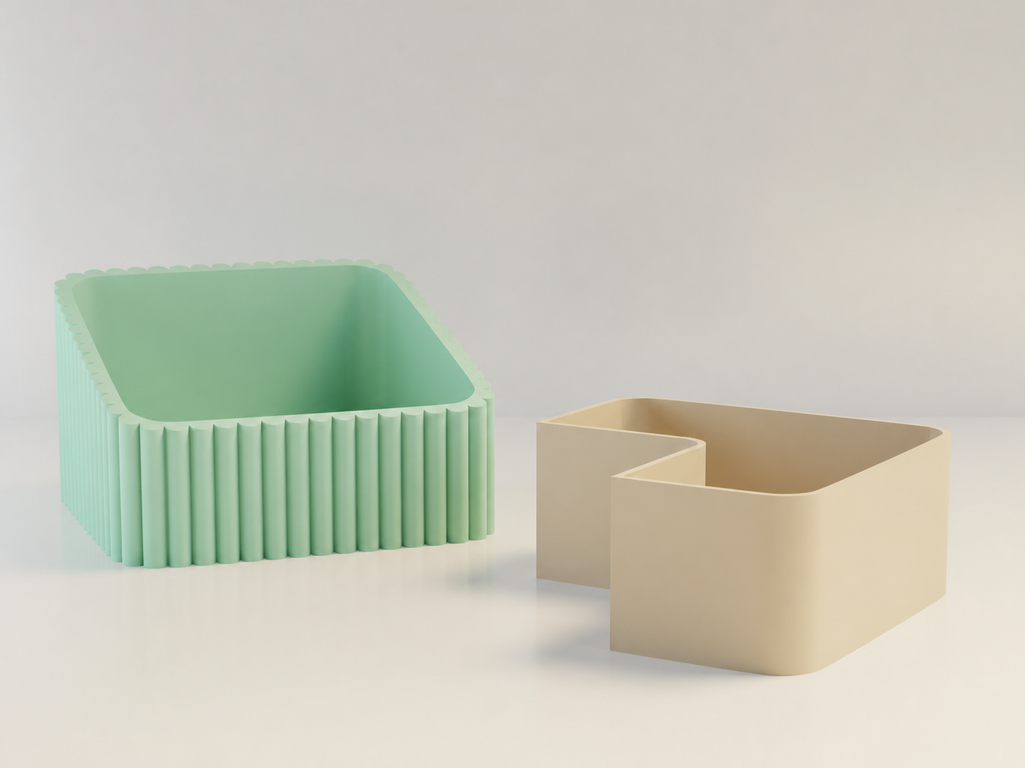 3D Baskı Fıstık Kasesi - Çift Hazneli Kabuk Ayırıcı Sunum Kasesi - Mint Bej
