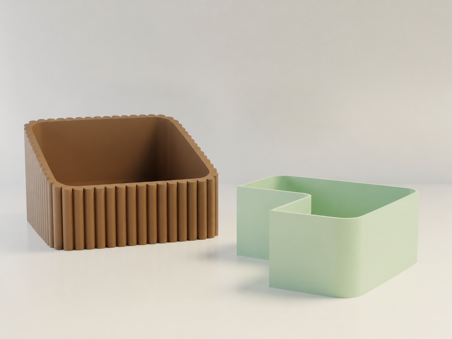 3D Baskı Fıstık Kasesi - Çift Hazneli Kabuk Ayırıcı Sunum Kasesi - Kahverengi Mint