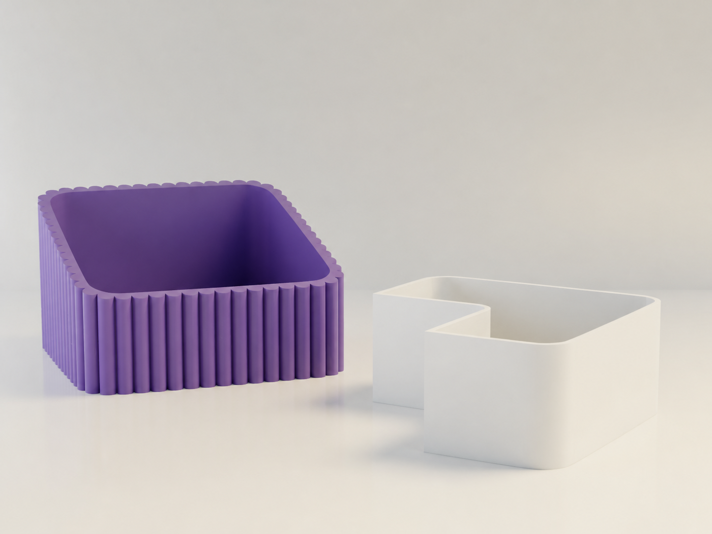 3D Baskı Fıstık Kasesi - Çift Hazneli Kabuk Ayırıcı Sunum Kasesi - Mor Beyaz