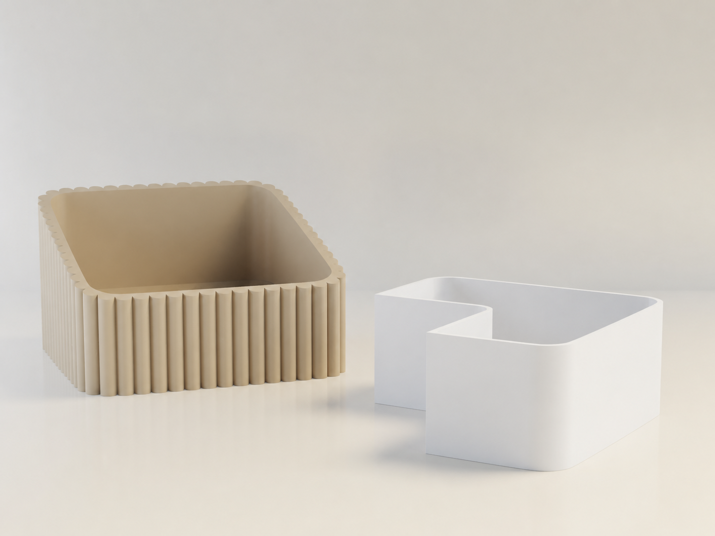3D Baskı Fıstık Kasesi - Çift Hazneli Kabuk Ayırıcı Sunum Kasesi - Bej Beyaz