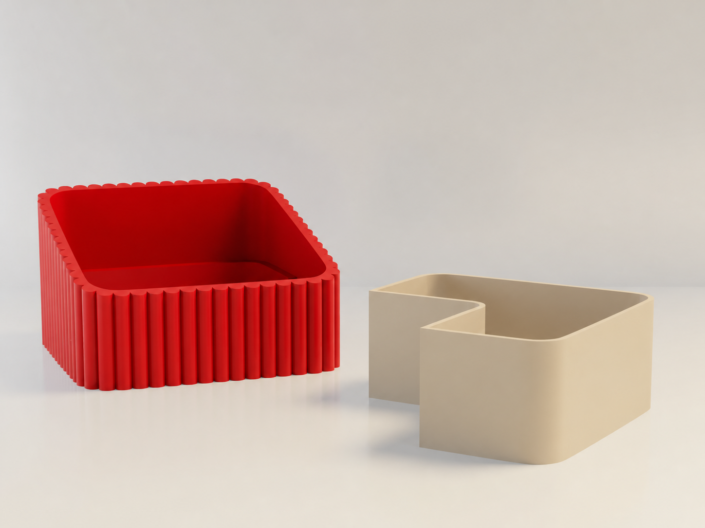 3D Baskı Fıstık Kasesi - Çift Hazneli Kabuk Ayırıcı Sunum Kasesi - Kırmızı Bej