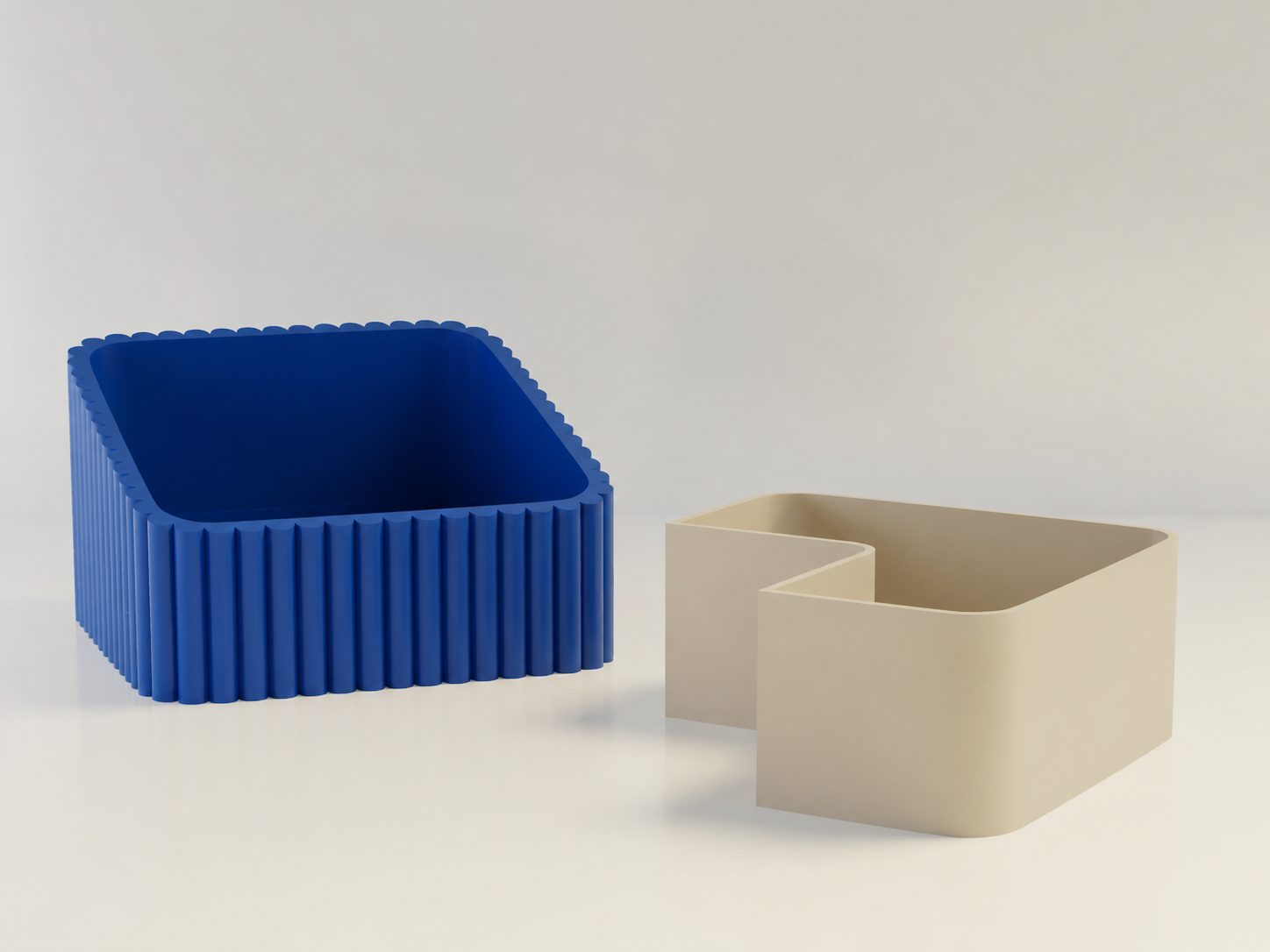 3D Baskı Fıstık Kasesi - Çift Hazneli Kabuk Ayırıcı Sunum Kasesi - Mavi Bej