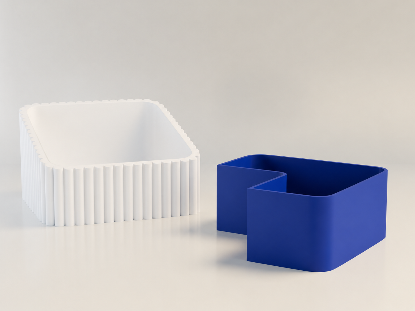 3D Baskı Fıstık Kasesi - Çift Hazneli Kabuk Ayırıcı Sunum Kasesi - Beyaz Mavi