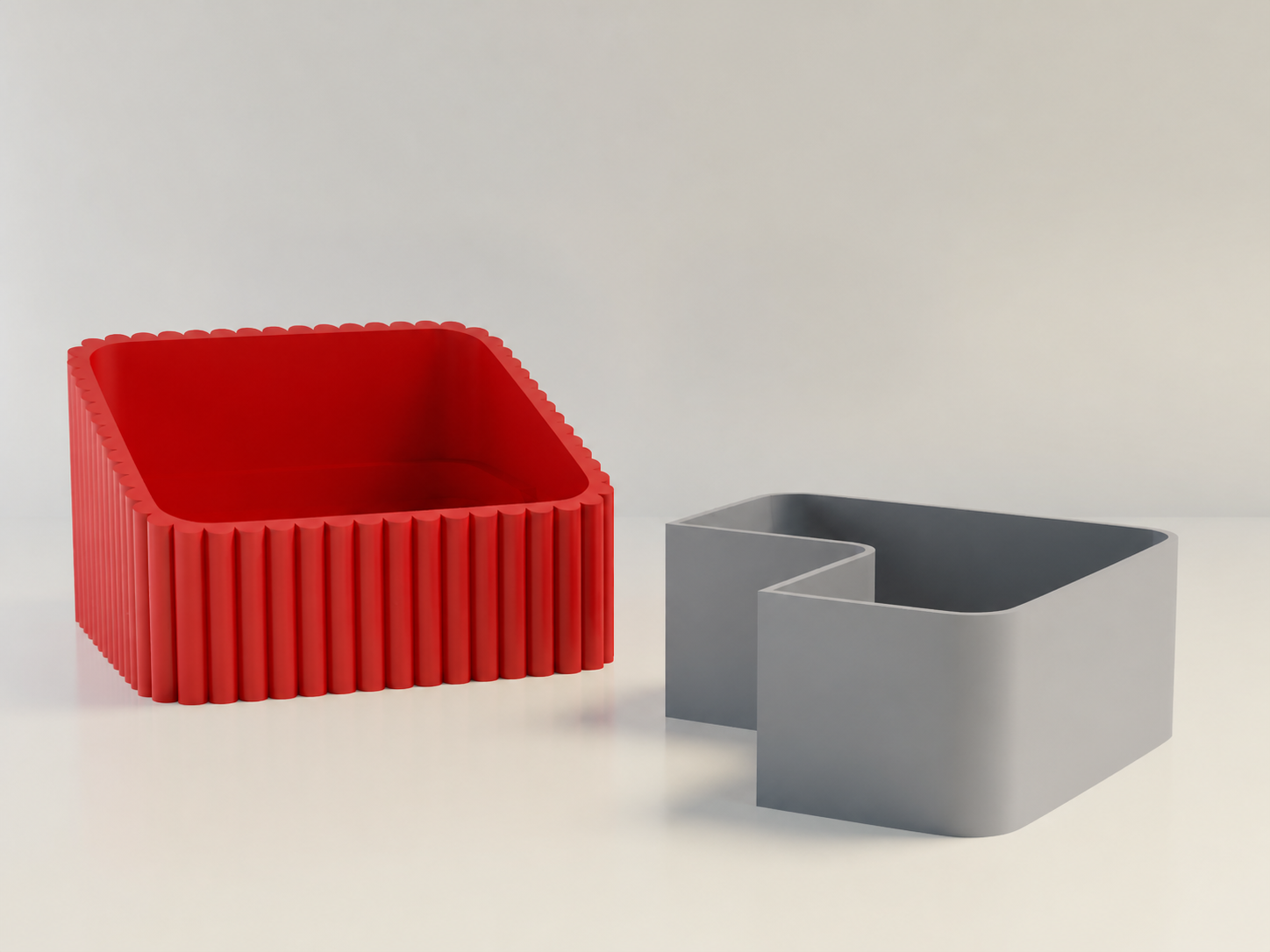 3D Baskı Fıstık Kasesi - Çift Hazneli Kabuk Ayırıcı Sunum Kasesi - Kırmızı Gri