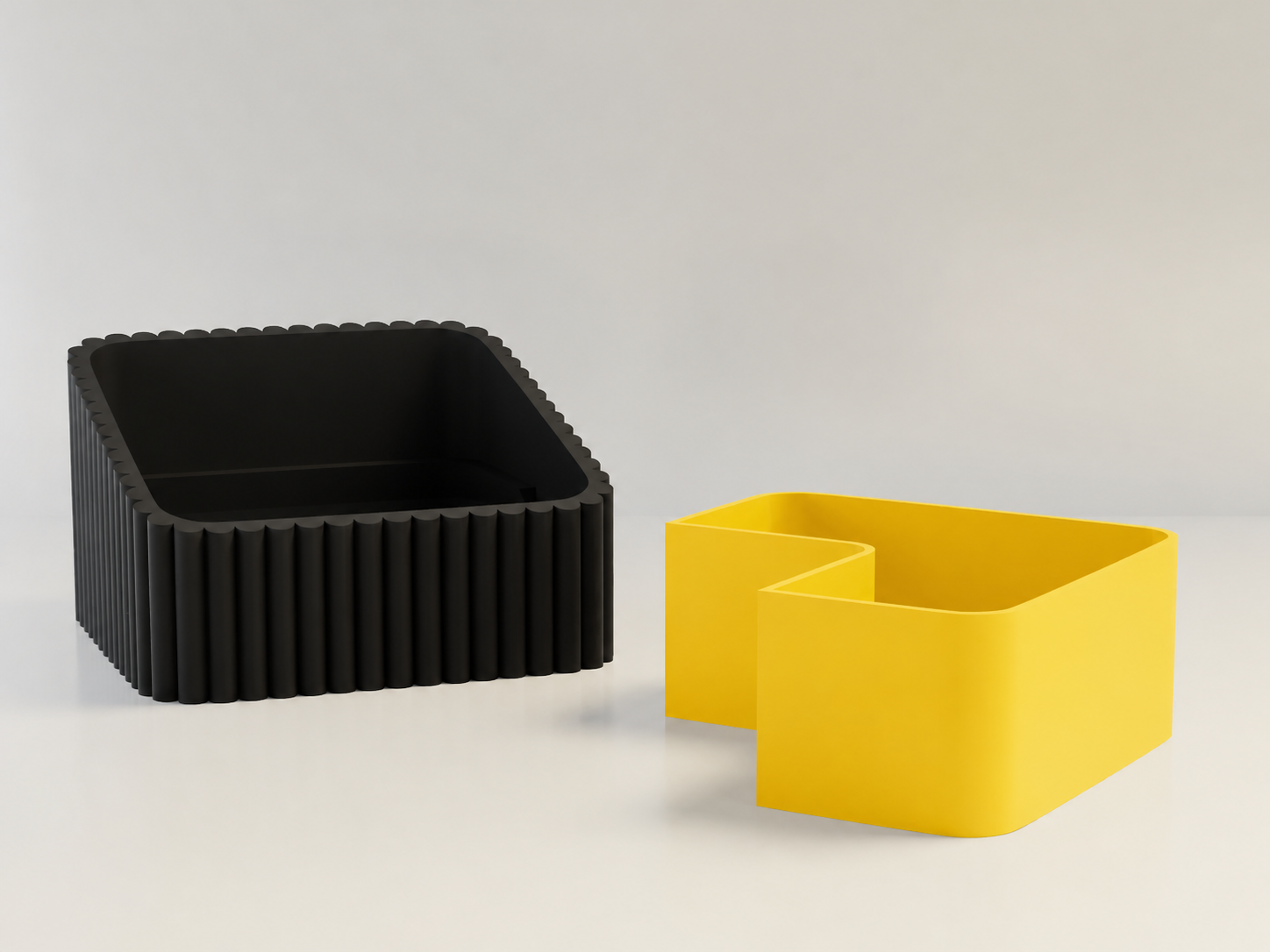 3D Baskı Fıstık Kasesi - Çift Hazneli Kabuk Ayırıcı Sunum Kasesi - Siyah Sarı
