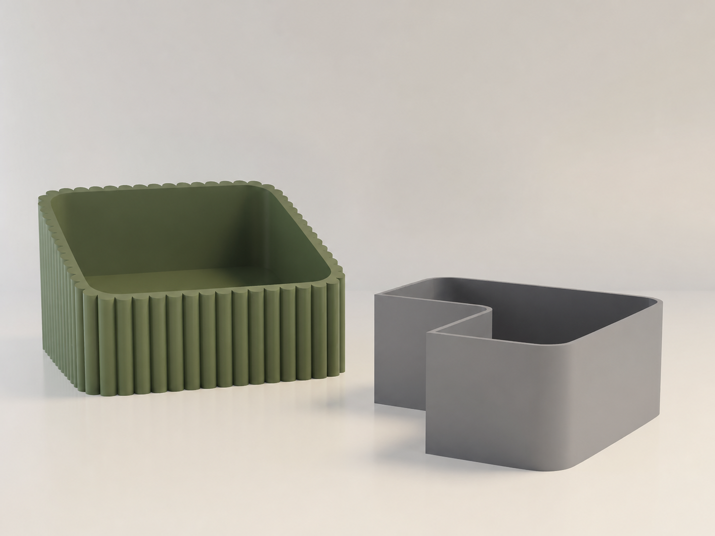 3D Baskı Fıstık Kasesi - Çift Hazneli Kabuk Ayırıcı Sunum Kasesi - Yeşil Gri