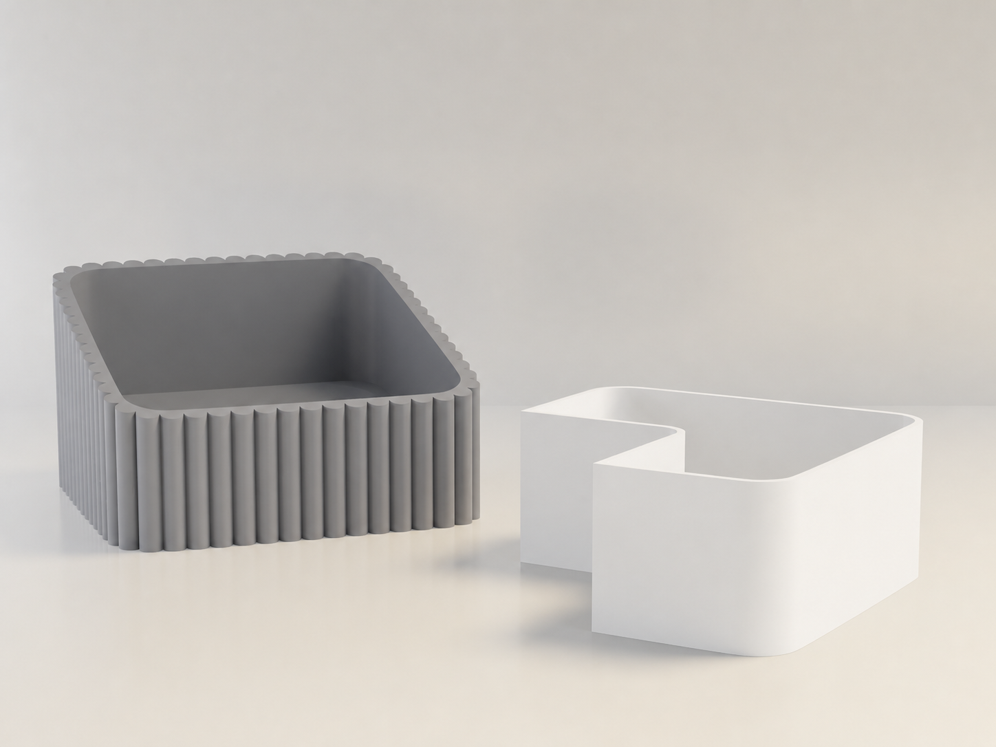 3D Baskı Fıstık Kasesi - Çift Hazneli Kabuk Ayırıcı Sunum Kasesi - Gri Beyaz