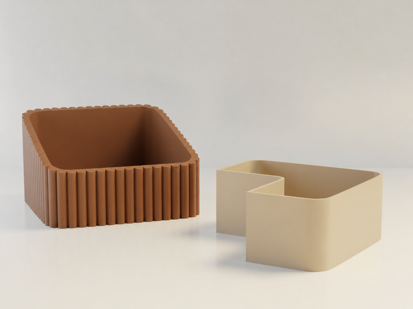 3D Baskı Fıstık Kasesi - Çift Hazneli Kabuk Ayırıcı Sunum Kasesi - Kahverengi Bej