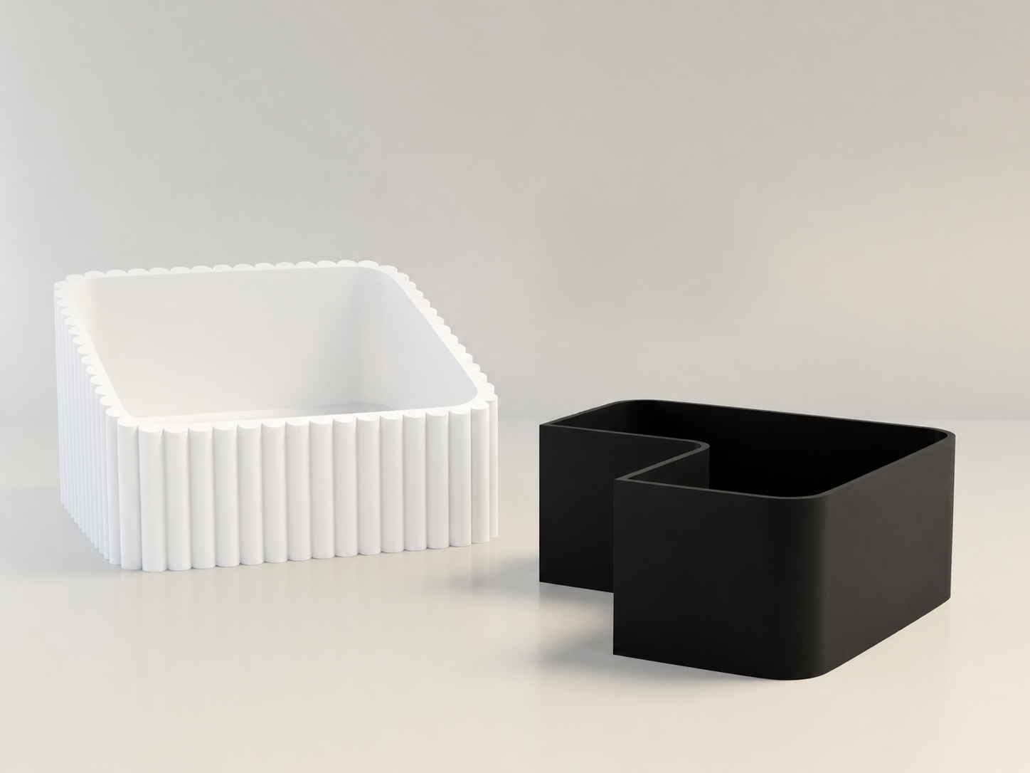 3D Baskı Fıstık Kasesi - Çift Hazneli Kabuk Ayırıcı Sunum Kasesi - Beyaz Siyah