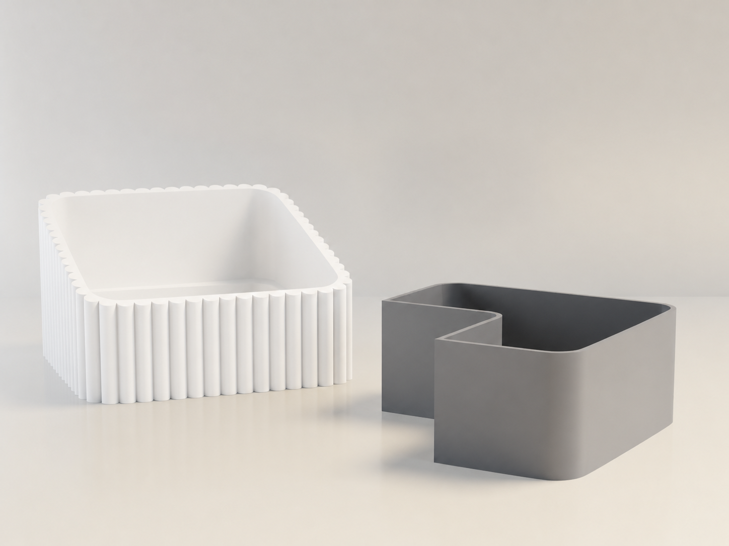 3D Baskı Fıstık Kasesi - Çift Hazneli Kabuk Ayırıcı Sunum Kasesi - Beyaz Gri