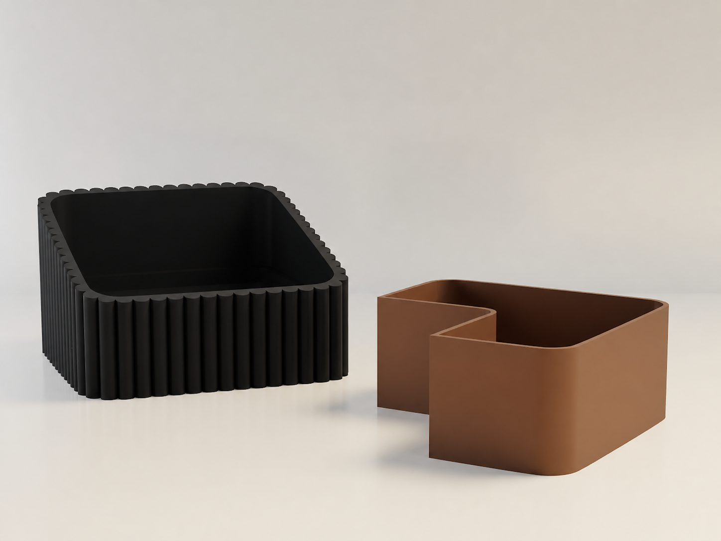 3D Baskı Fıstık Kasesi - Çift Hazneli Kabuk Ayırıcı Sunum Kasesi - Siyah Kahverengi