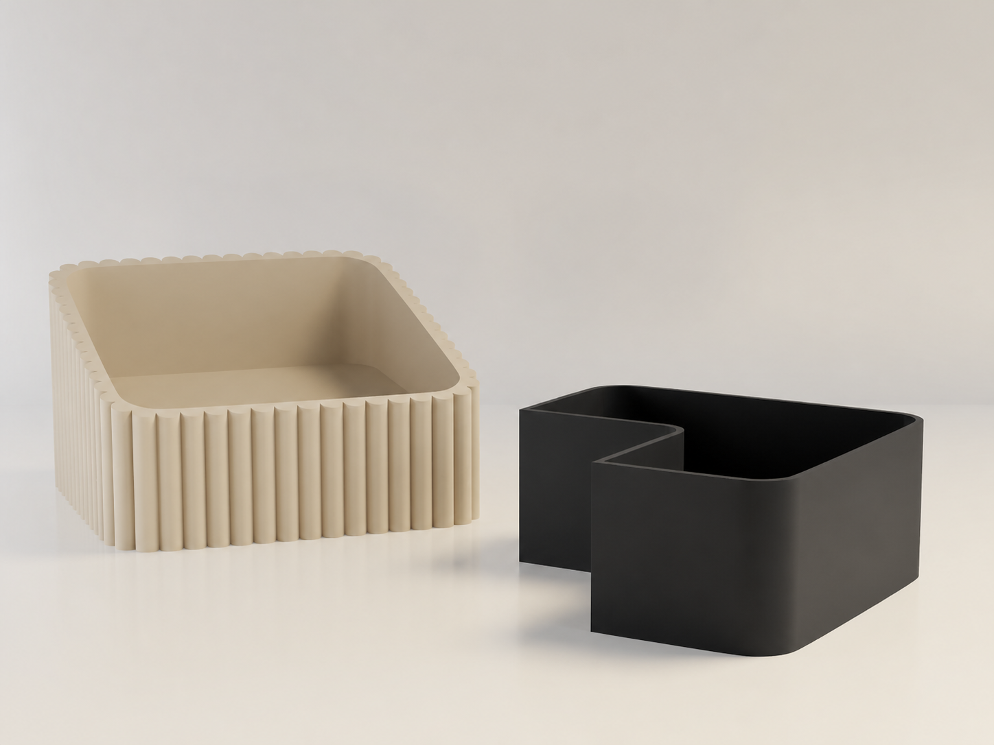 3D Baskı Fıstık Kasesi - Çift Hazneli Kabuk Ayırıcı Sunum Kasesi - Bej Siyah