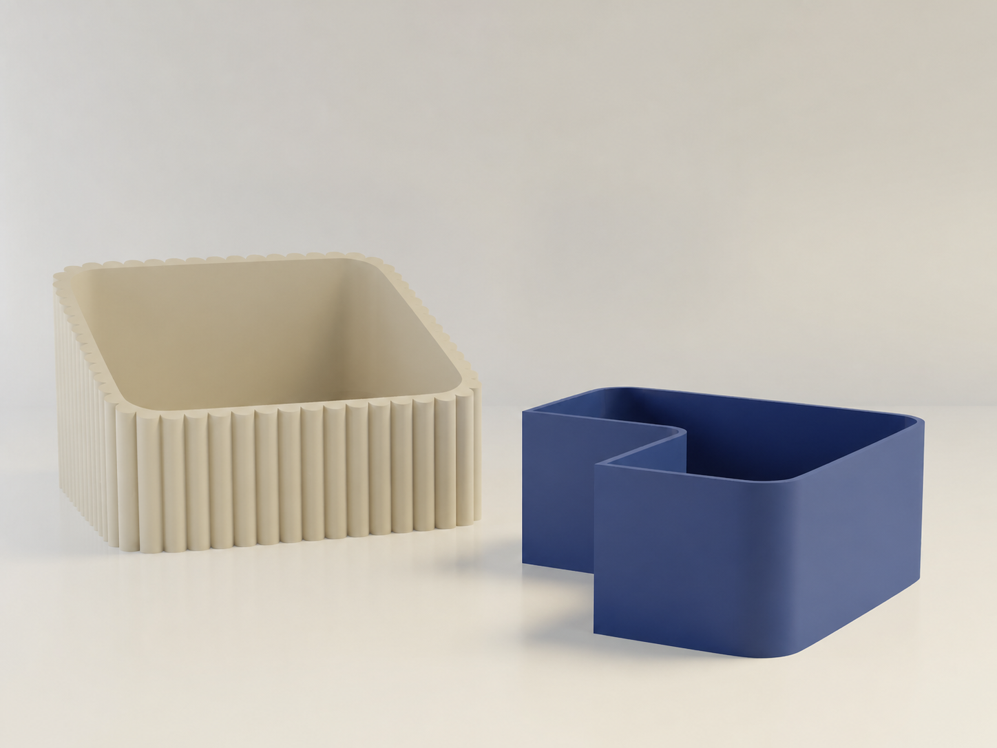3D Baskı Fıstık Kasesi - Çift Hazneli Kabuk Ayırıcı Sunum Kasesi - Bej Mavi