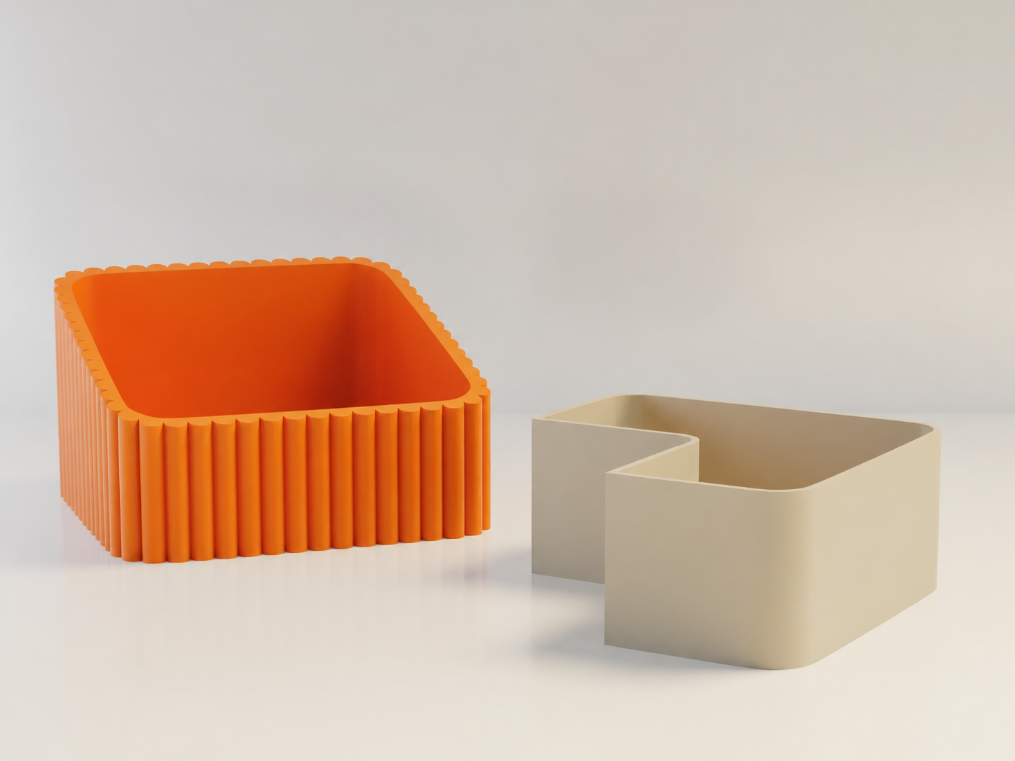 3D Baskı Fıstık Kasesi - Çift Hazneli Kabuk Ayırıcı Sunum Kasesi - Turuncu Bej