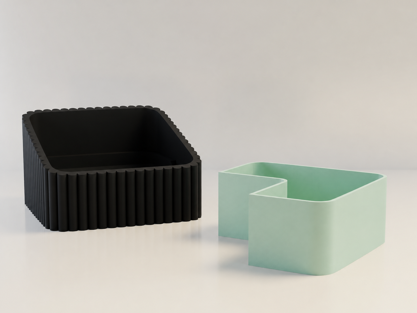 3D Baskı Fıstık Kasesi - Çift Hazneli Kabuk Ayırıcı Sunum Kasesi - Siyah Mint