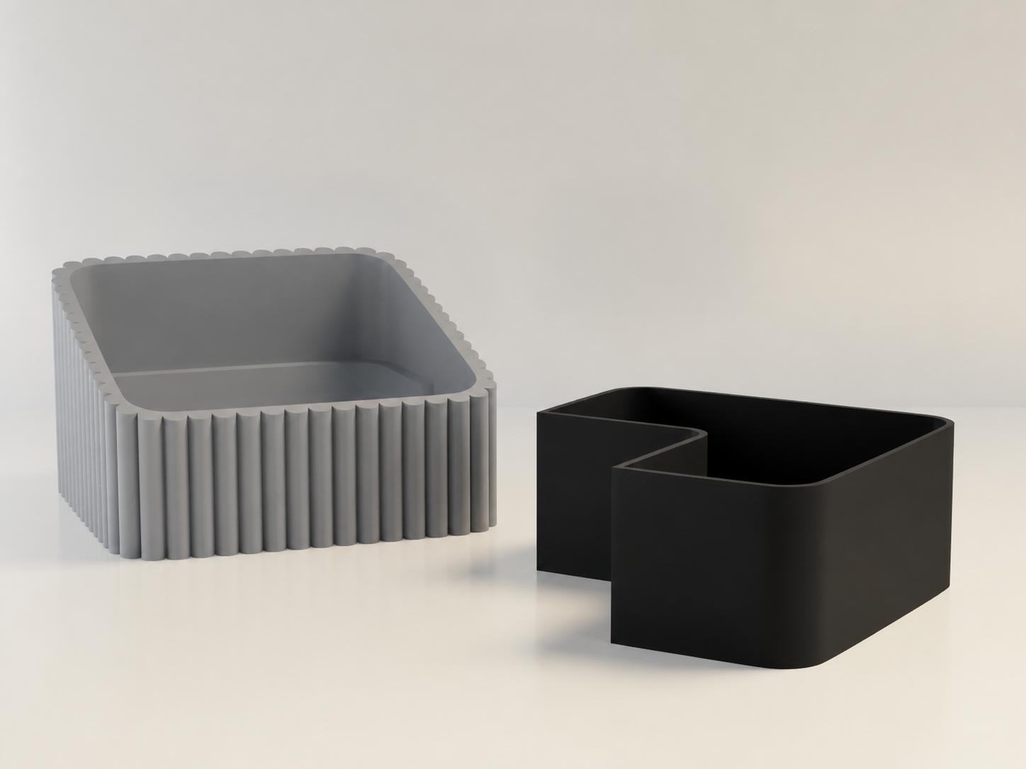 3D Baskı Fıstık Kasesi - Çift Hazneli Kabuk Ayırıcı Sunum Kasesi - Gri Siyah
