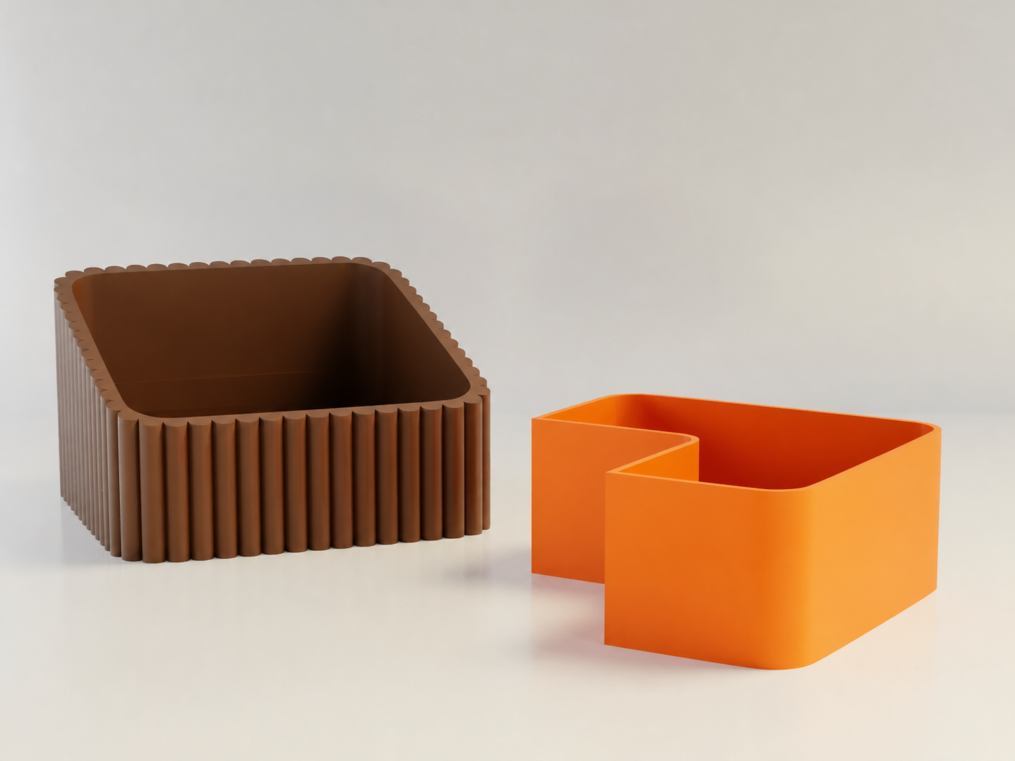 3D Baskı Fıstık Kasesi - Çift Hazneli Kabuk Ayırıcı Sunum Kasesi - Kahverengi Turuncu