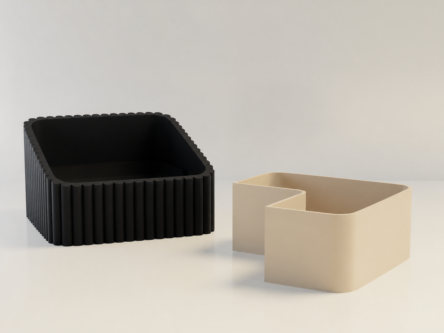 3D Baskı Fıstık Kasesi - Çift Hazneli Kabuk Ayırıcı Sunum Kasesi - Siyah Bej