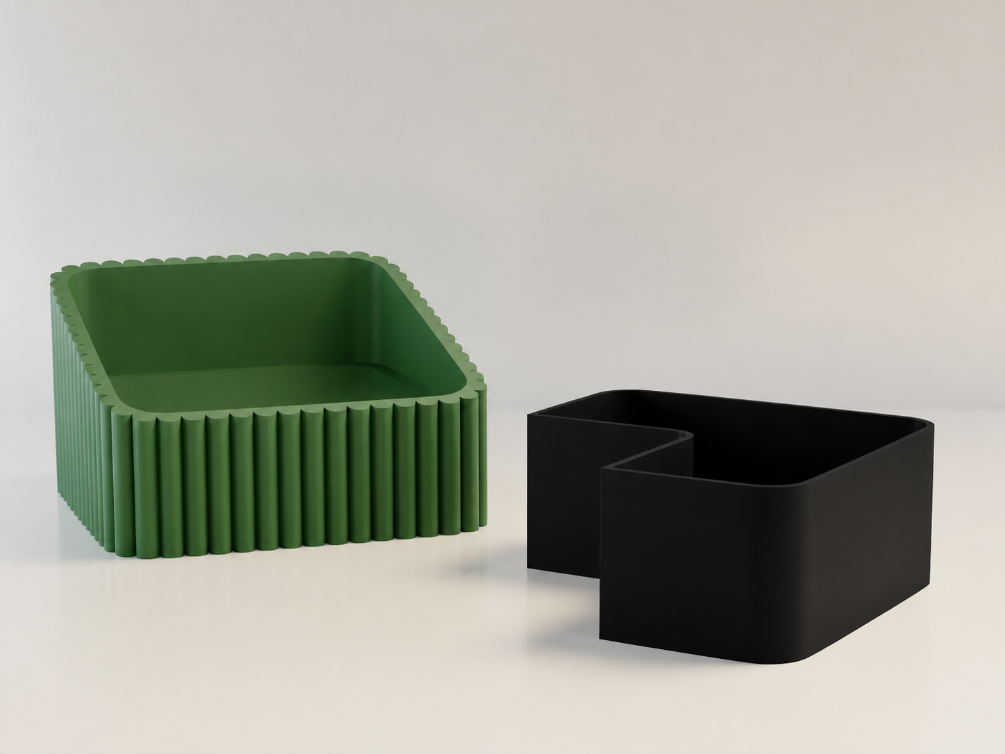 3D Baskı Fıstık Kasesi - Çift Hazneli Kabuk Ayırıcı Sunum Kasesi - Yeşil Siyah