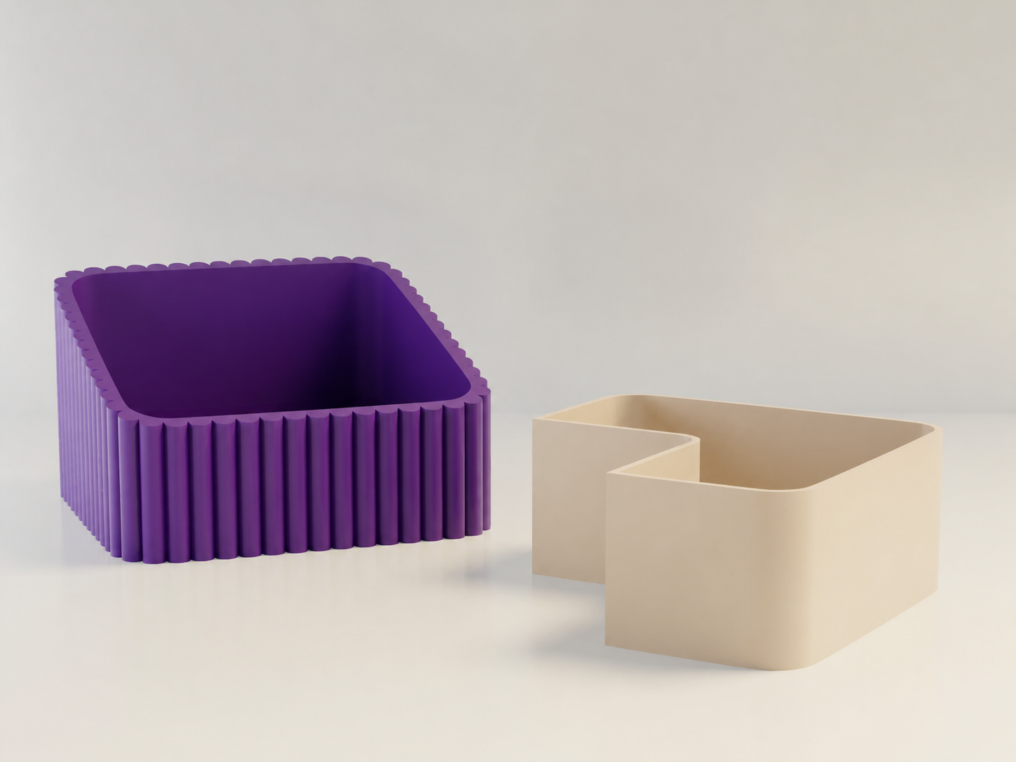 3D Baskı Fıstık Kasesi - Çift Hazneli Kabuk Ayırıcı Sunum Kasesi - Mor Bej