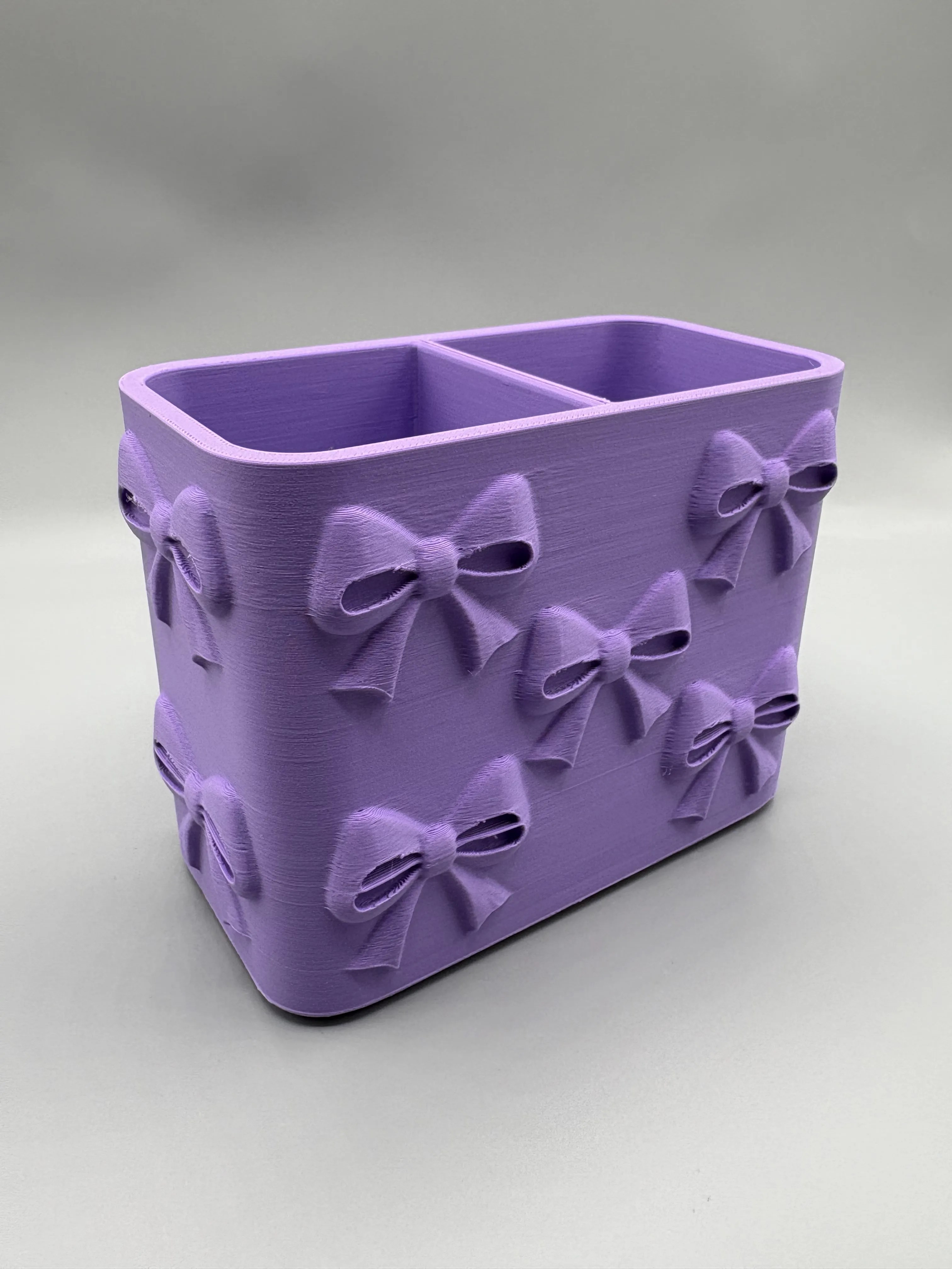 3D Baskı Fiyonk Desenli Bölmeli Kalemlik - Masaüstü Organizer - Mor