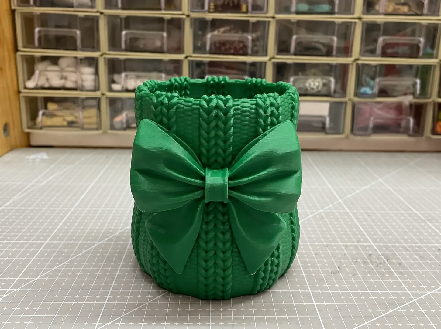 3D Baskı Fiyonklu Örgü Vazo - Dekoratif Çiçeklik-Yeşil