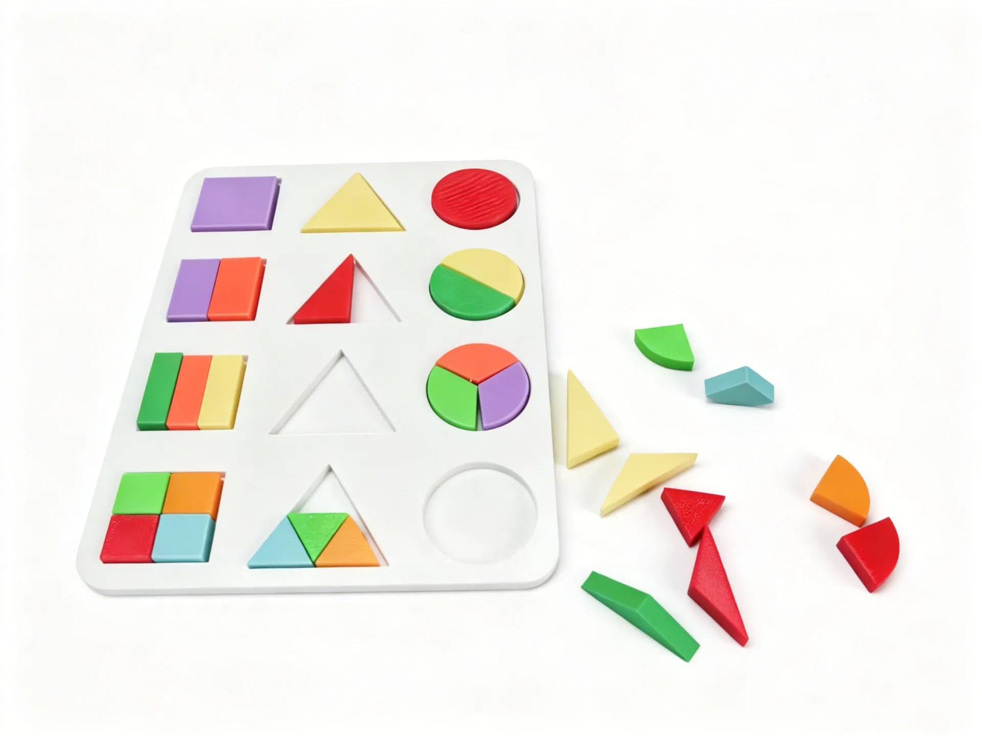 3D Baskı Geometrik Şekiller ve Kesirler Eğitim Seti - Renkli Şekil Eşleştirme Puzzle, Montessori Öğretim Materyali