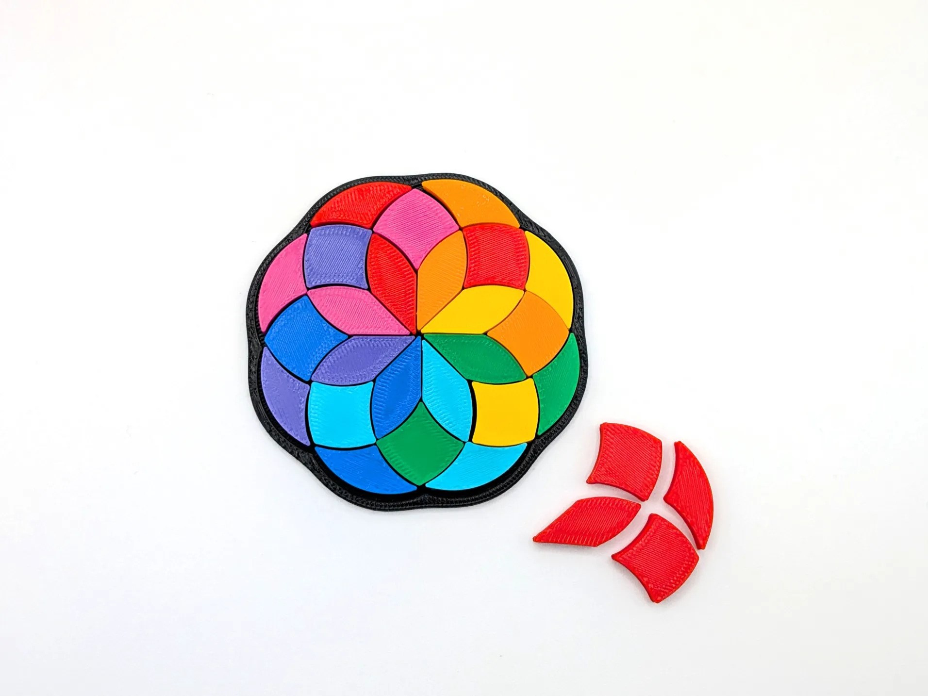 3D Baskı Gökkuşağı Mandala Rozet Puzzle Mini (7 CM) - Renkli Çiçek Deseni Yapboz, Cepte Taşınabilir Zeka Oyunu