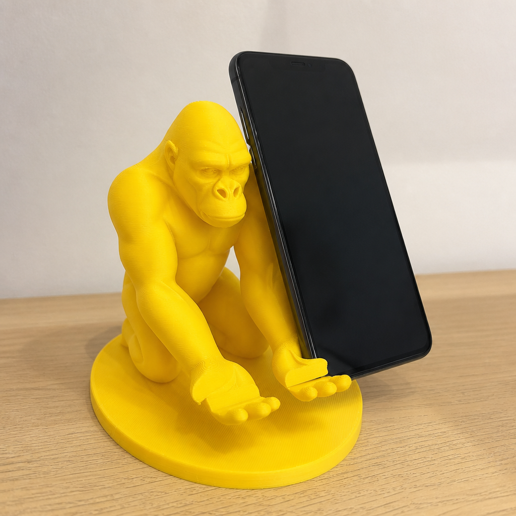 3D Baskı Goril Telefon Tutucu - Kaslı Goril Masaüstü Telefon Standı-Sarı