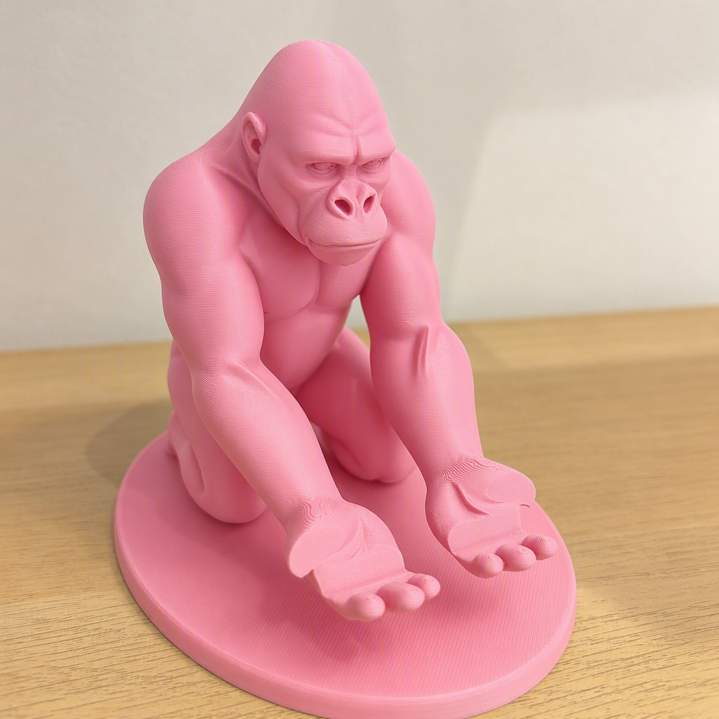 3D Baskı Goril Telefon Tutucu - Kaslı Goril Masaüstü Telefon Standı-Pembe