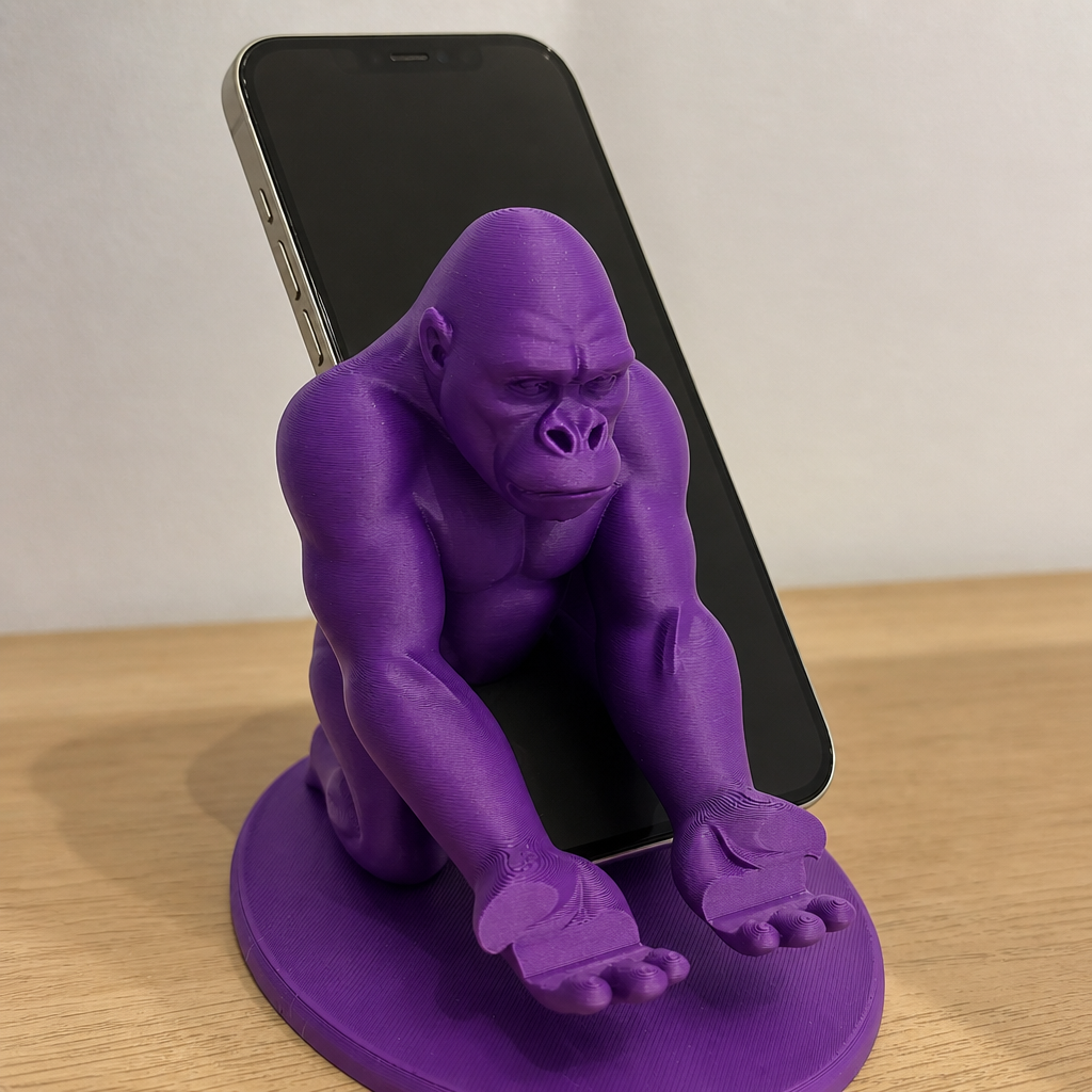3D Baskı Goril Telefon Tutucu - Kaslı Goril Masaüstü Telefon Standı-Mor