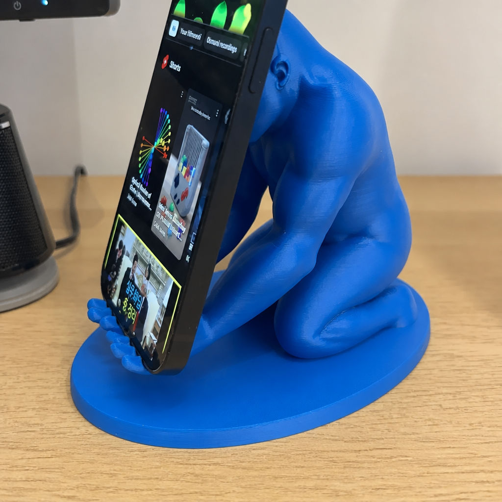 3D Baskı Goril Telefon Tutucu - Kaslı Goril Masaüstü Telefon Standı-Mavi