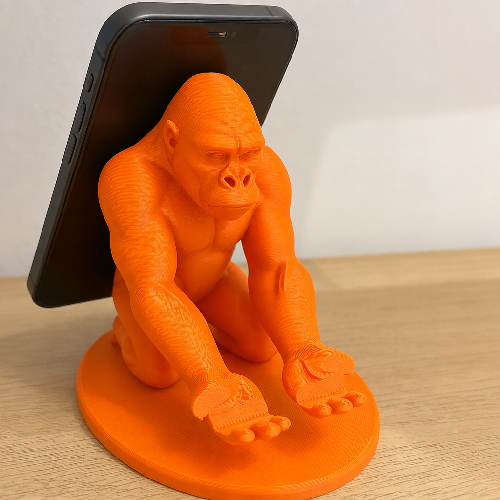 3D Baskı Goril Telefon Tutucu - Kaslı Goril Masaüstü Telefon Standı-Turuncu