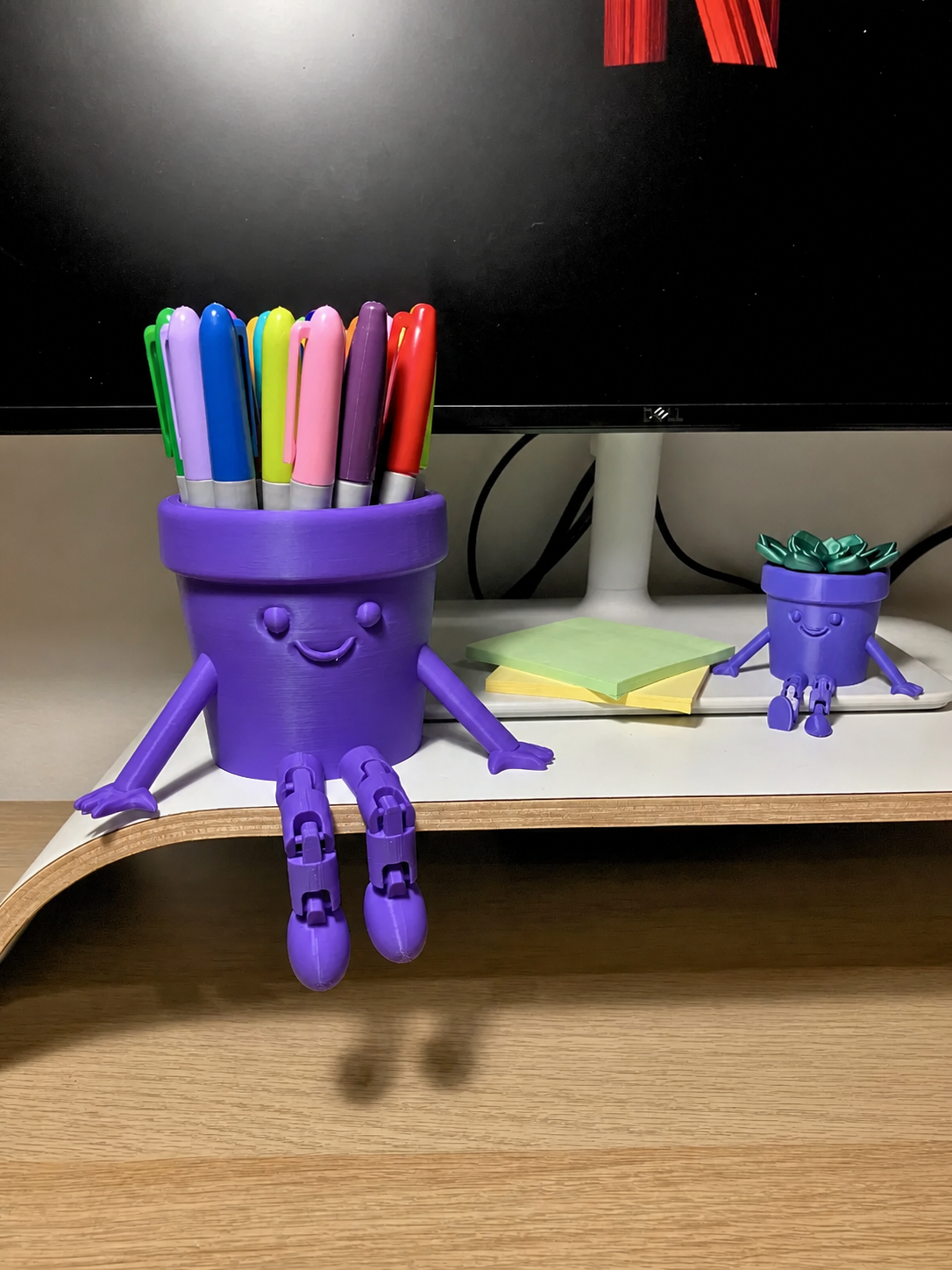 3D Baskı Hareketli Gülen Kalemlik - Eklemli Masaüstü Organizer - Mor