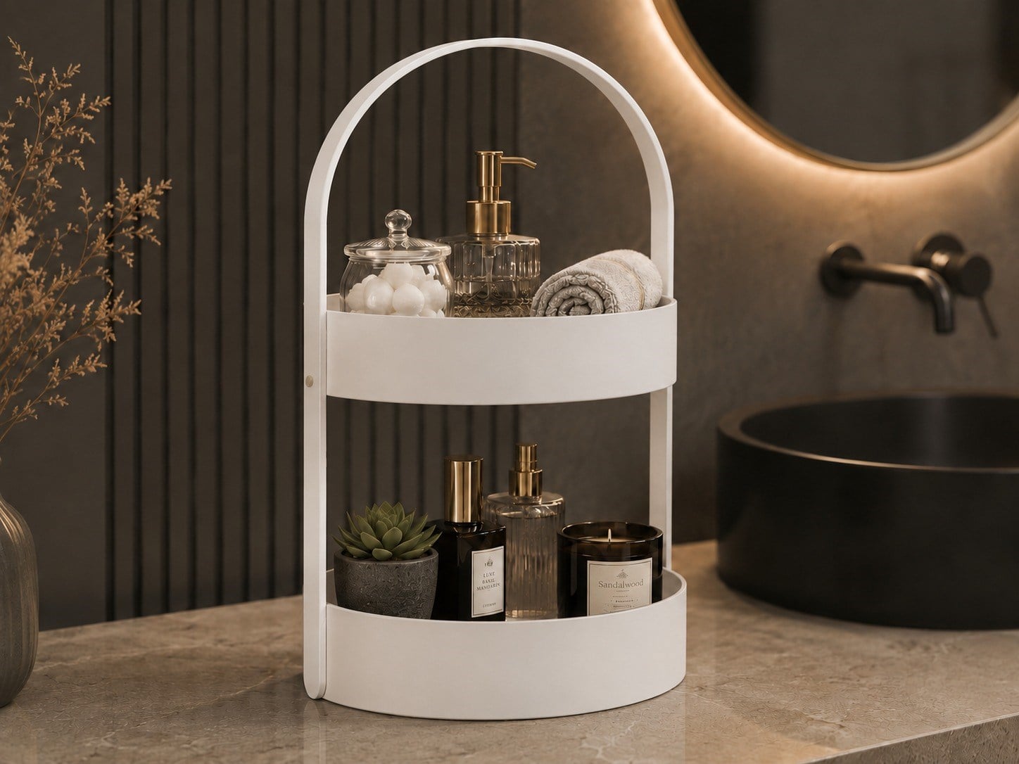 3D Baskı İki Katlı Banyo Düzenleyici - Taşınabilir Organizer ve Saklama Standı-Beyaz