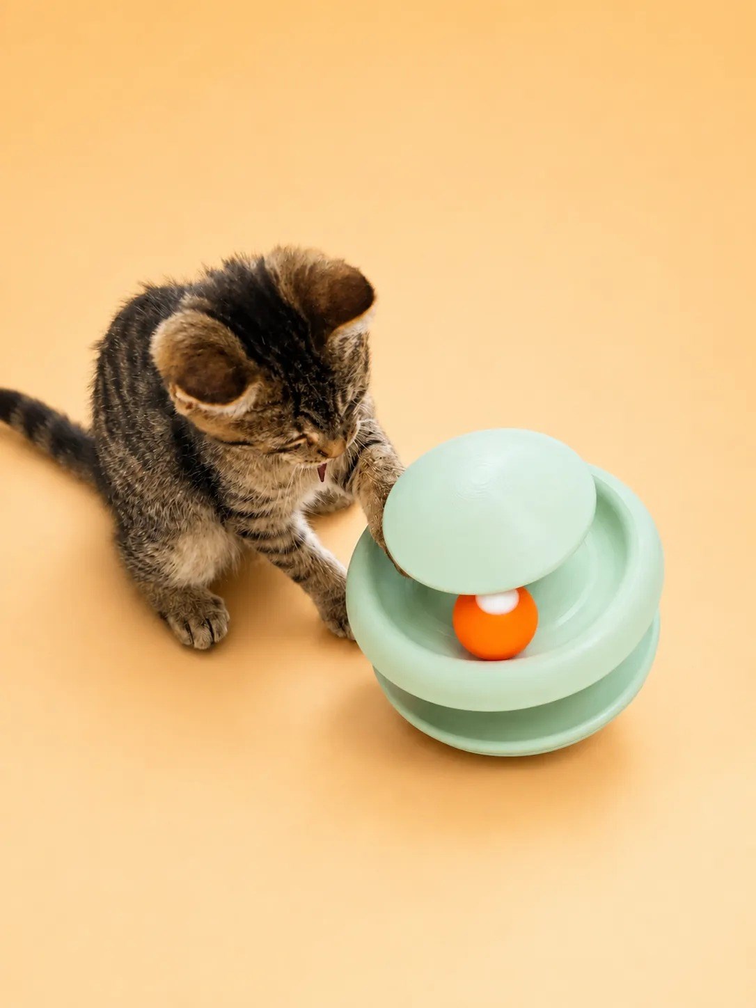 3D Baskı İki Toplu Kedi Oyuncağı Kule Etkileşimli Kedi Oyun Kulesi Toplu Parkur - Yeşil