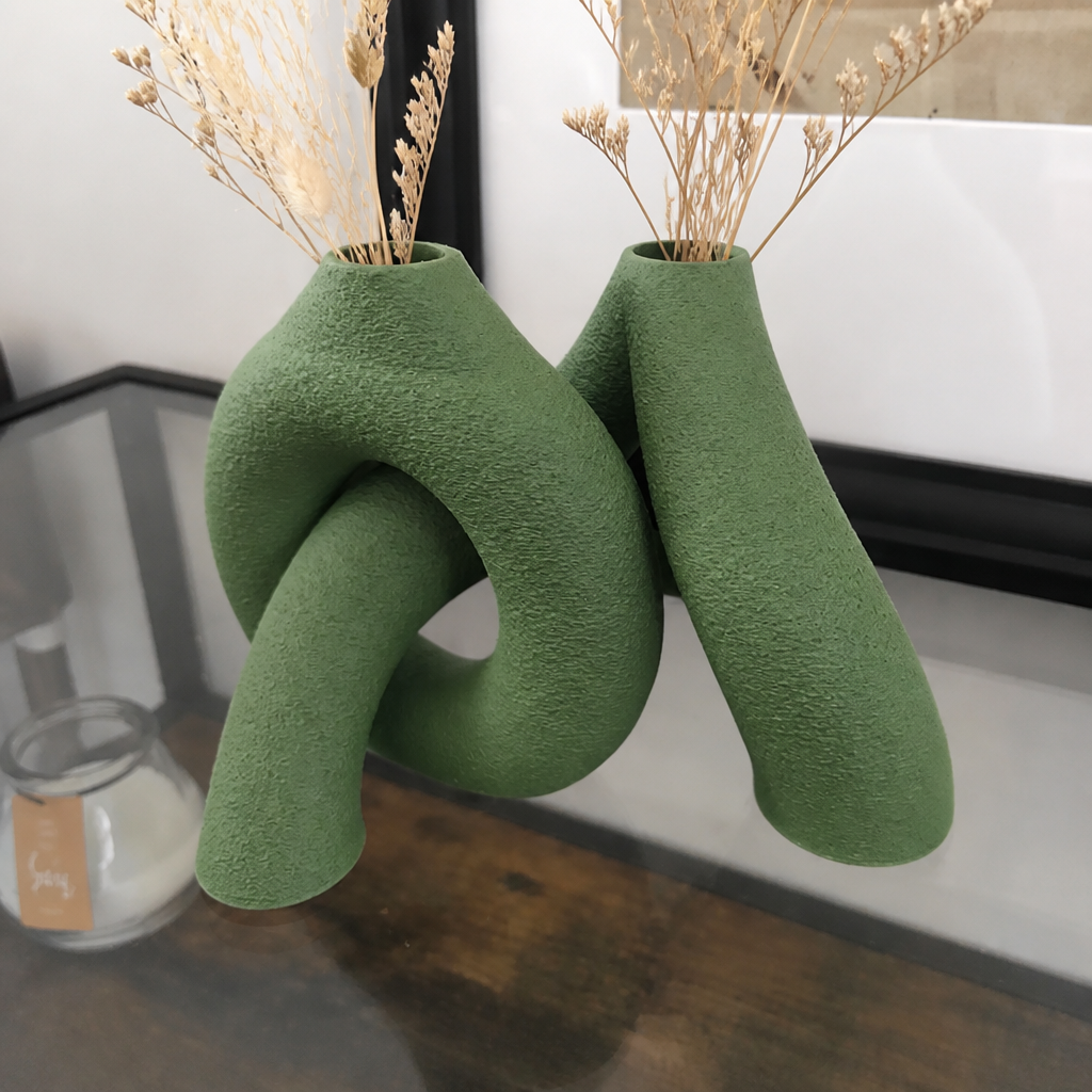 3D Baskı Interlocking Vazo - İç İçe Geçen Dekoratif Vazo-Yeşil