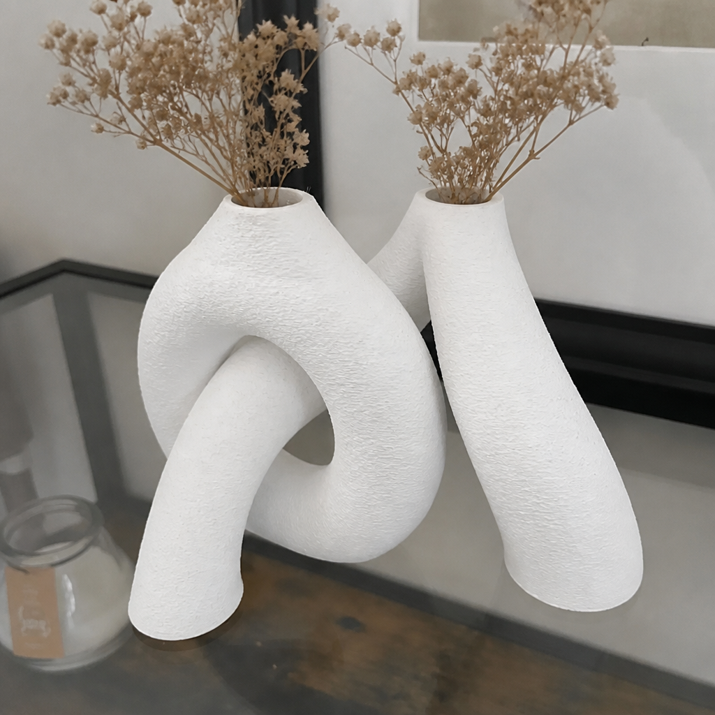 3D Baskı Interlocking Vazo - İç İçe Geçen Dekoratif Vazo-Beyaz