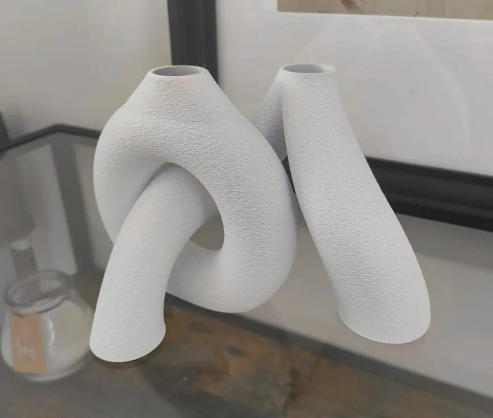 3D Baskı Interlocking Vazo - İç İçe Geçen Dekoratif Vazo-Bej