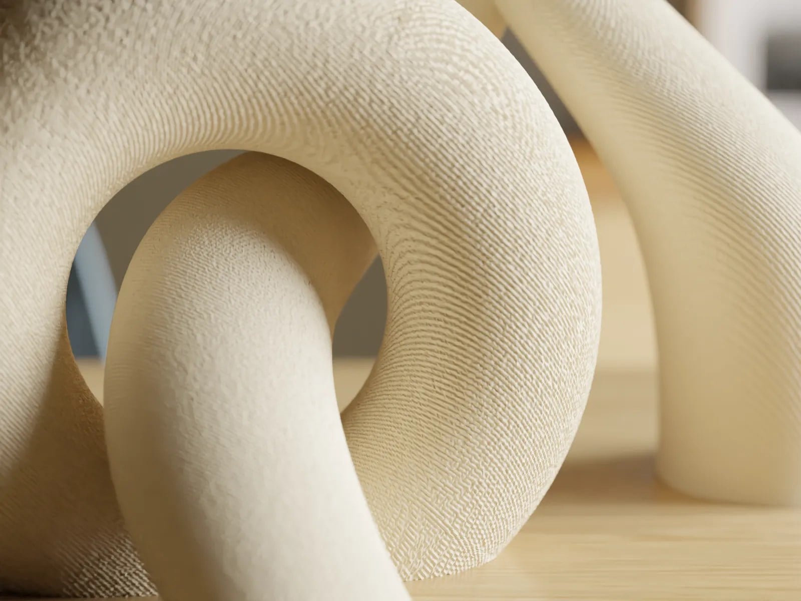 3D Baskı Interlocking Vazo - İç İçe Geçen Dekoratif Vazo-Bej