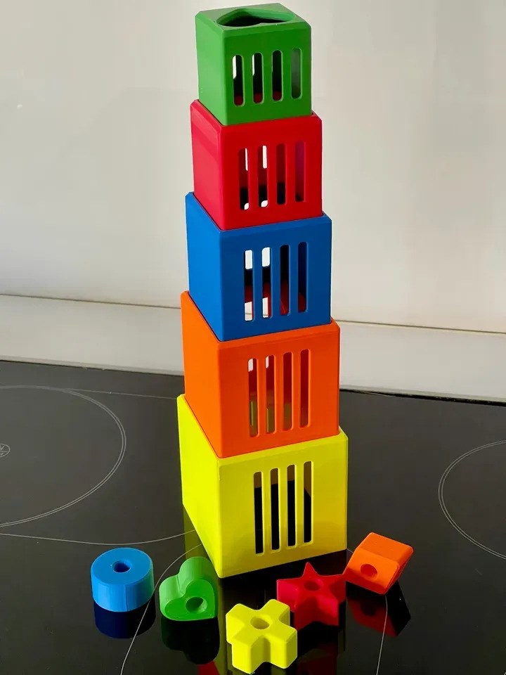 3D Baskı Kafesli Şekil Kutuları İç İçe Geçme Seti - Renkli Şekil Sıralama ve Yığma Kutuları, Boyut/Şekil Öğretim Materyali