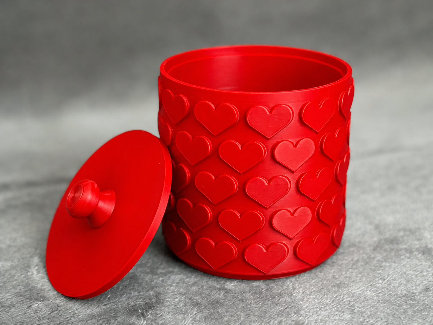 3D Baskı Kalp Desenli Kapaklı Saklama Kutusu - İki Renkli Organizer - Kırmızı