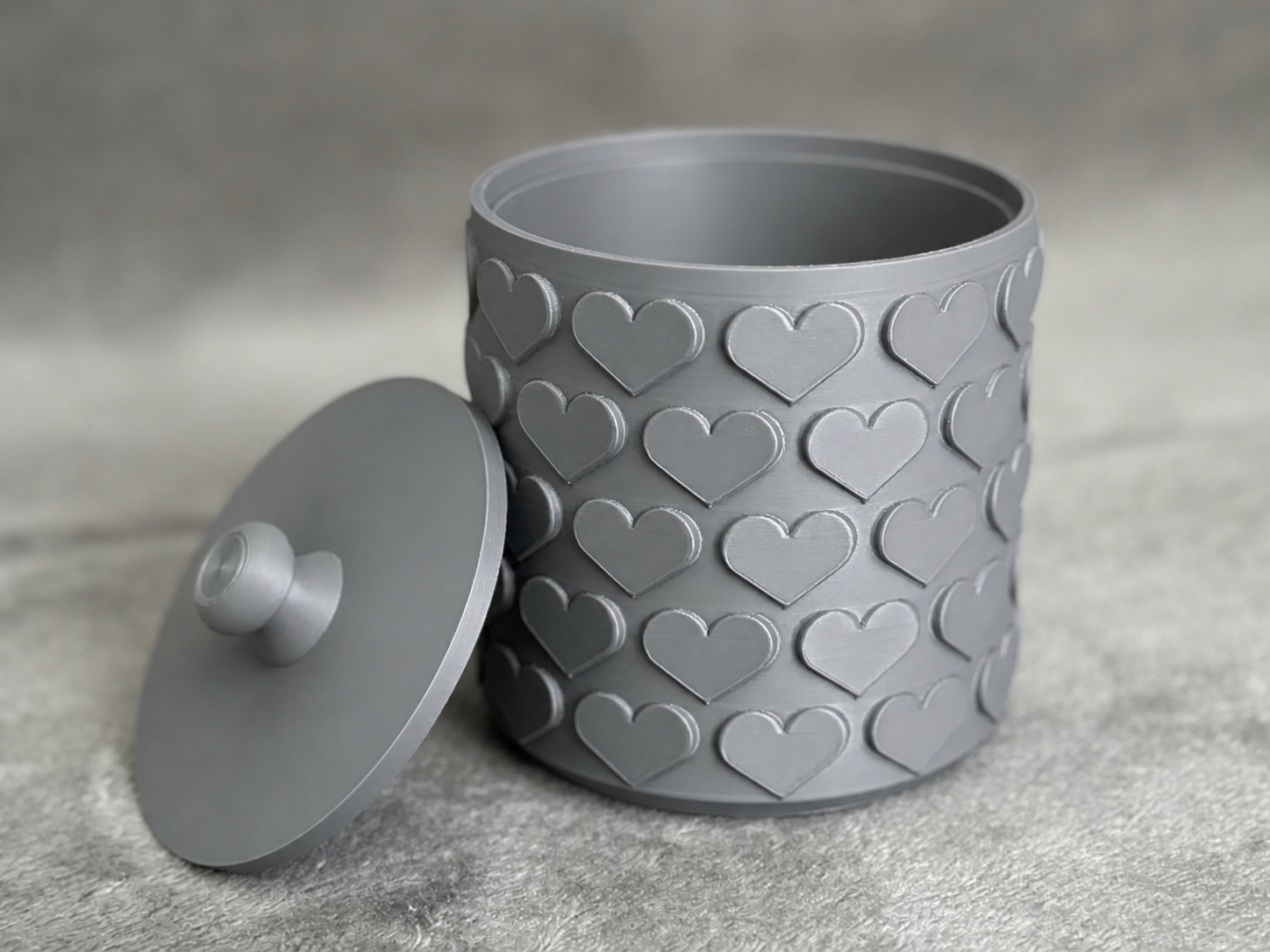 3D Baskı Kalp Desenli Kapaklı Saklama Kutusu - İki Renkli Organizer - Gri