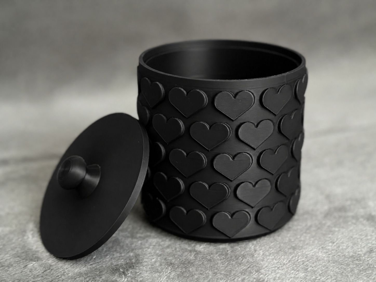 3D Baskı Kalp Desenli Kapaklı Saklama Kutusu - İki Renkli Organizer - Siyah