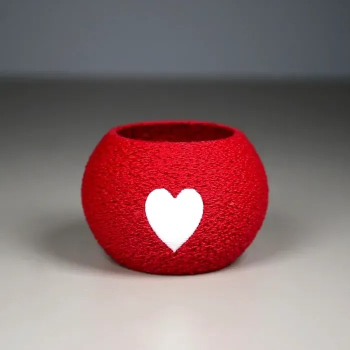 3D Baskı Kalpli Mini Saksı - Kırmızı Beyaz Dekoratif Saksı