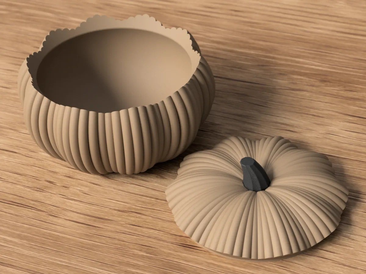 3D Baskı Kapaklı Balkabağı Şeker Kasesi Cadılar Bayramı Dekoratif Balkabağı Saklama Kabı - Kahverengi