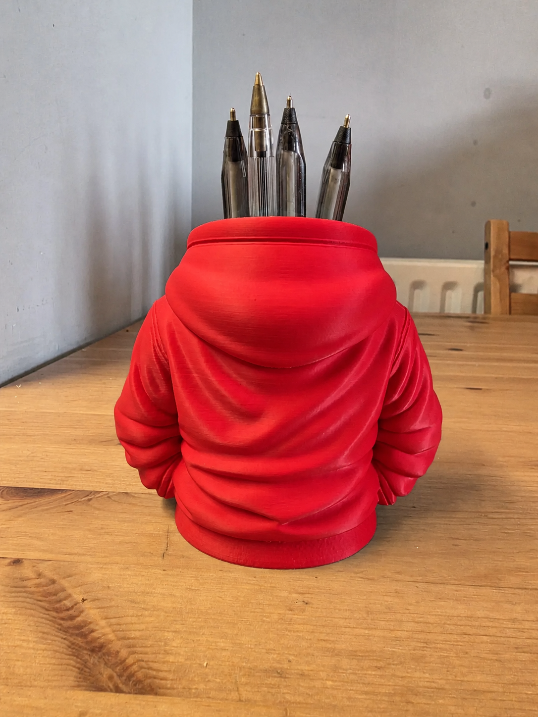 3D Baskı Kapüşonlu Sweatshirt Kalemlik - Masaüstü Organizer-Kırmızı