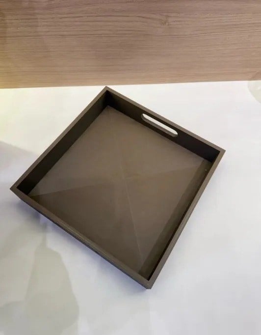 3D Baskı Kare ve Dikdörtgen 2'li Servis Tepsisi Seti Kulplu Modern Sunum Tepsisi Kahverengi
